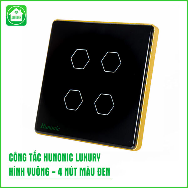 Công Tắc Hunonic BLE Luxury Hình Vuông Viền Vàng 4 Nút