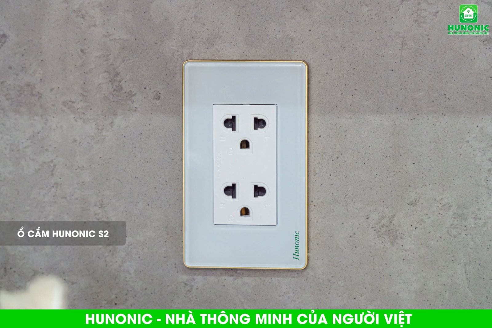 Ổ Cắm Hunonic S2 Có Tiếp Địa Viền Vàng