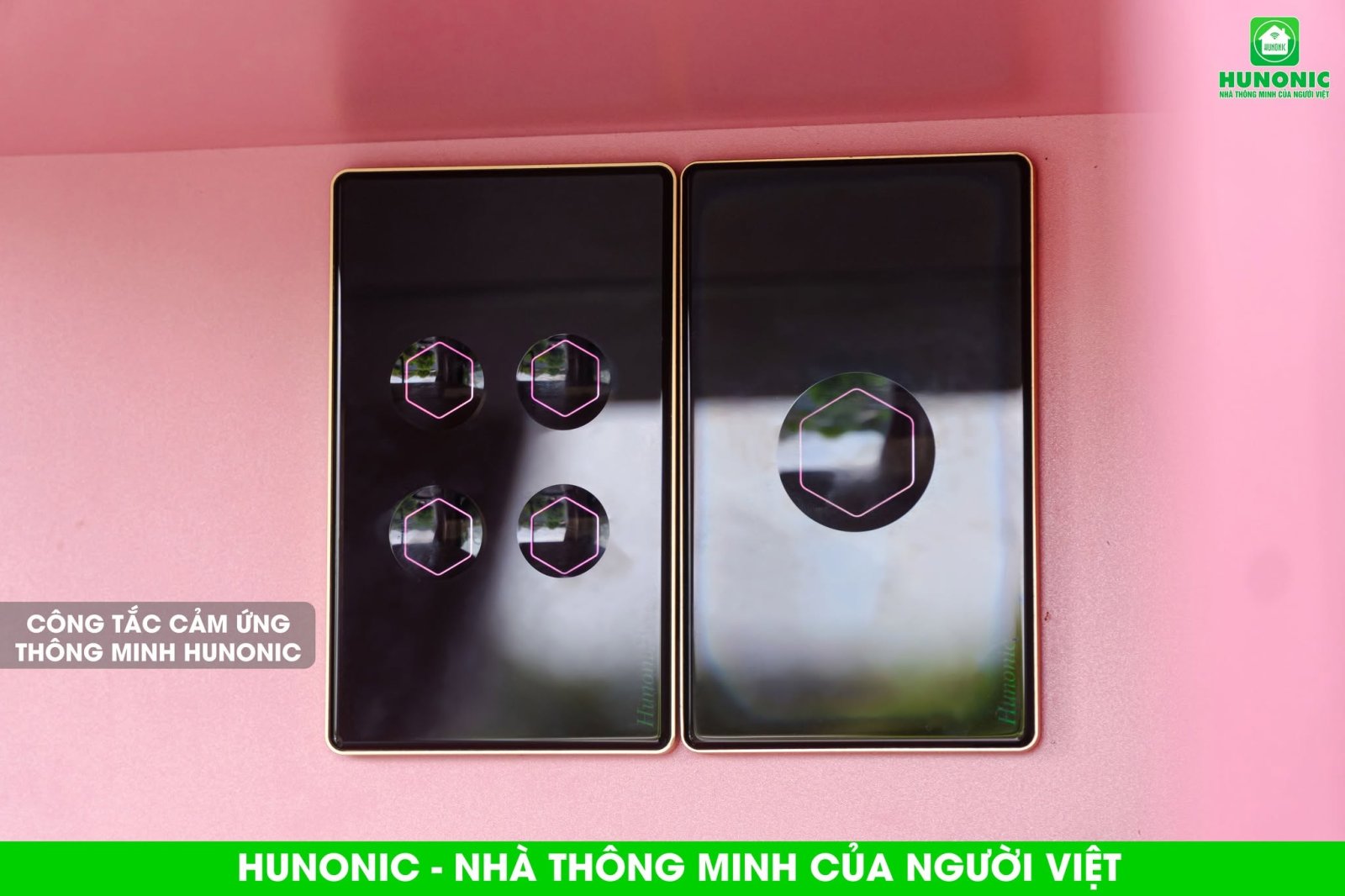 Công Tắc Hunonic PLE Premium Hình Chữ Nhật Viền Vàng