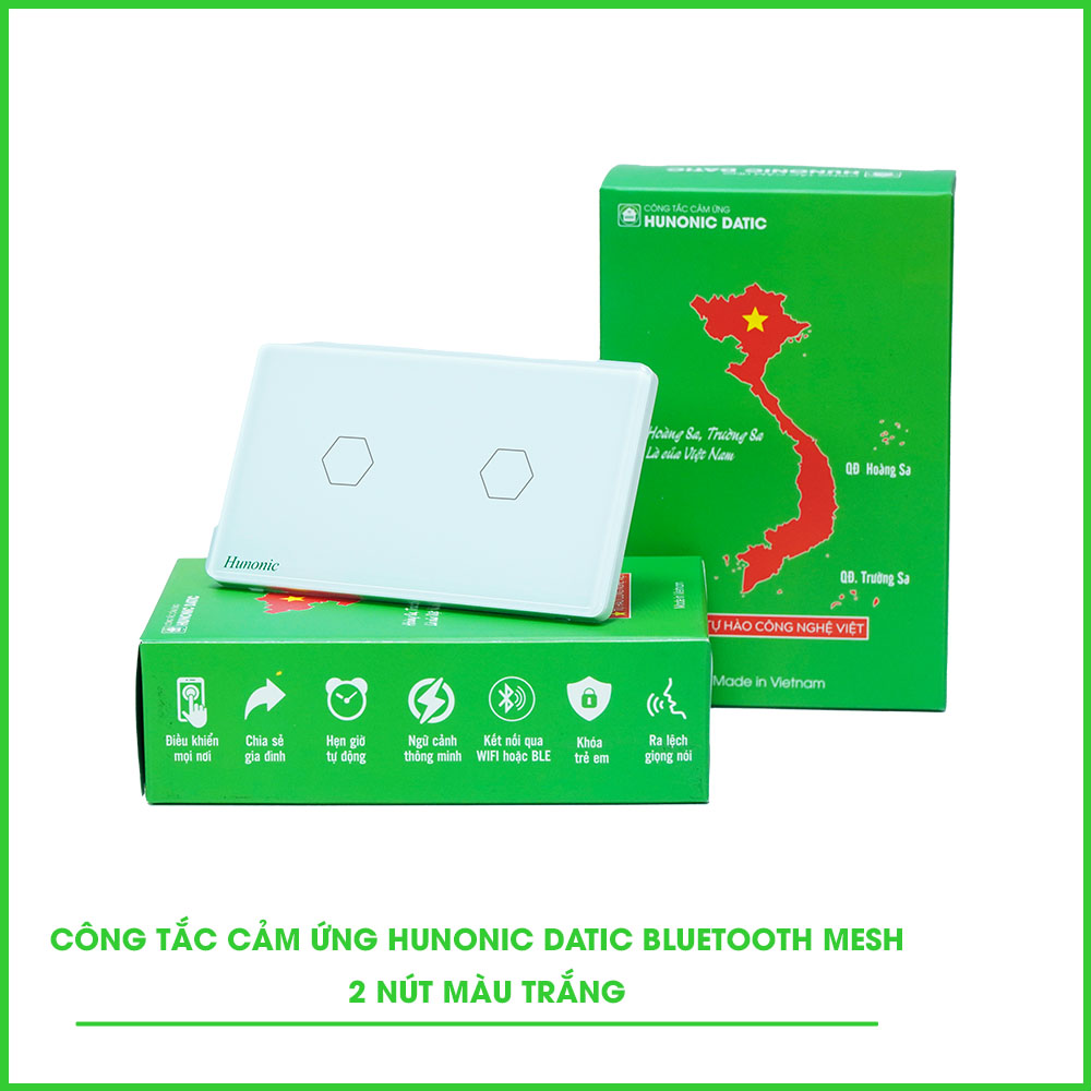 Công Tắc Cảm Ứng 2 Nút BLE Mesh Hunonic Datic