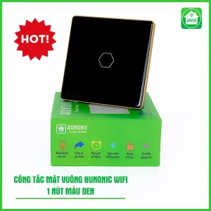 Công Tắc Cảm Ứng Wifi Hunonic Mặt Vuông Viền Vàng 1 Nút