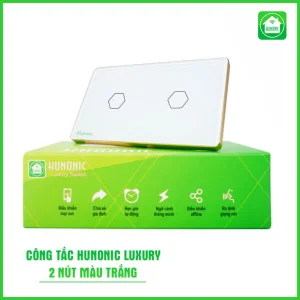 Công Tắc Hunonic BLE Luxury Hình Chữ Nhật Viền Vàng 2 Nút