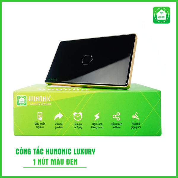 Công Tắc Hunonic BLE Luxury Hình Chữ Nhật Viền Vàng 1 Nút