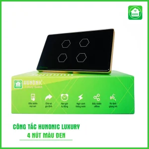 Công Tắc Hunonic BLE Luxury Hình Chữ Nhật Viền Vàng 4 Nút