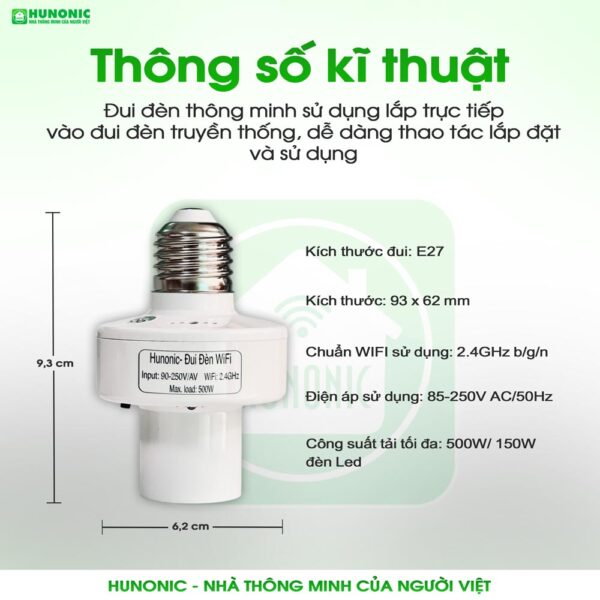Đui Đèn Thông Minh WiFi Hunonic