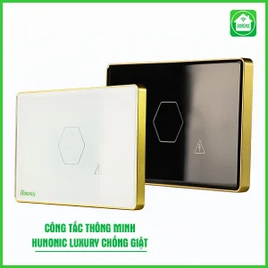 Công Tắc Hunonic BLE Luxury HCN Viền Vàng Chống Giật