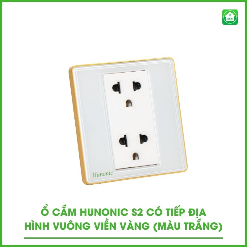 Ổ Cắm Hunonic S2 Vuông Viền Vàng