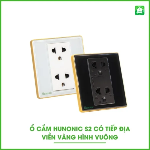 Ổ Cắm Hunonic S2 Vuông Viền Vàng