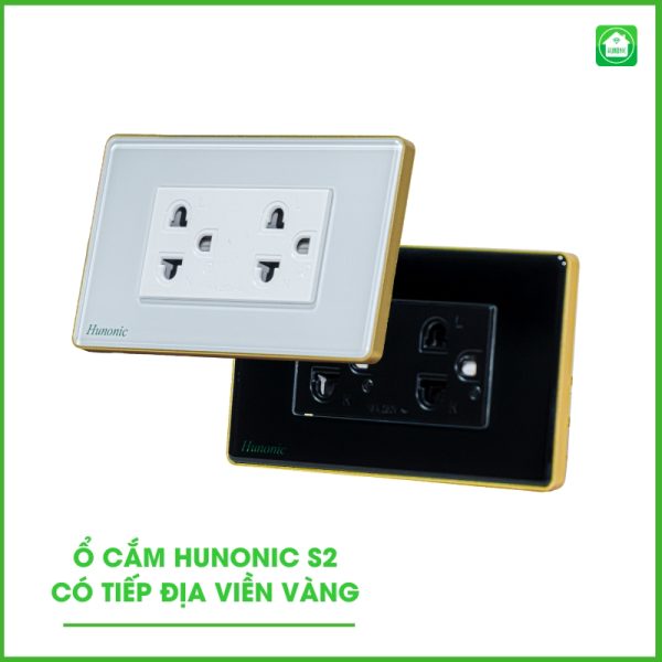 Ổ Cắm Hunonic S2 Có Tiếp Địa Viền Vàng