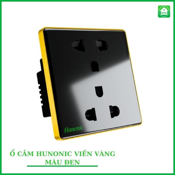 Ổ Cắm Hunonic Vuông Viền Vàng